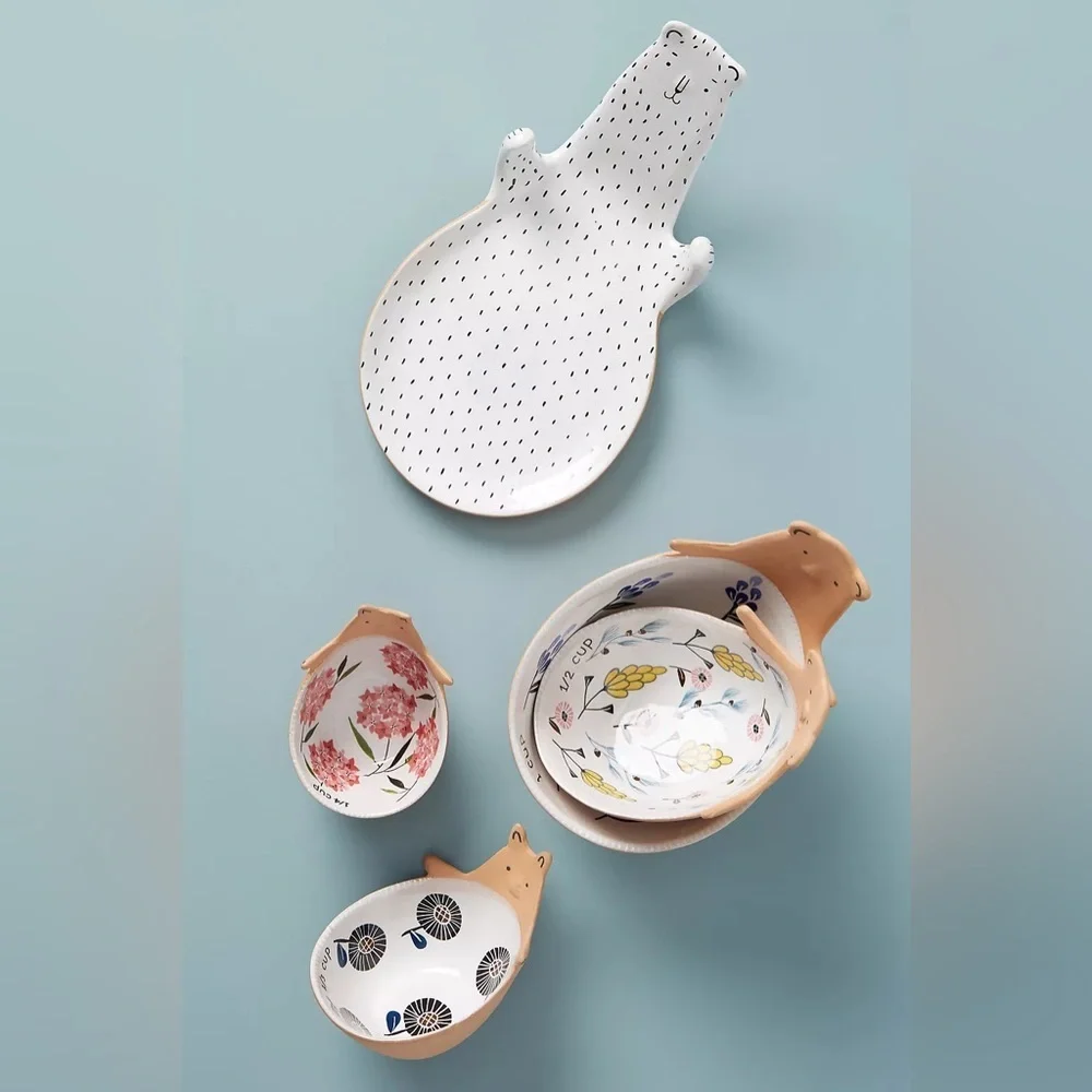 Anthropologie Ariya Ceramic Bear Set of 4 Measuring Cups NEW